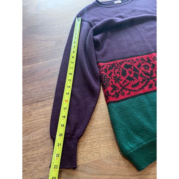 Mondi Women's Top Tunic Sweater Wool Blend Faux Bow Vintage 1980s Purple Red - Picture 8 of 8